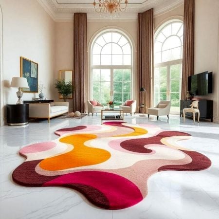 Handcrafted Wavy Multicolor Abstract Modern Rug